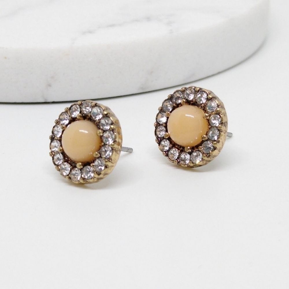 Rose Pink Crystal Antique Gold Stud Earrings